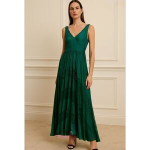 Adriana Papell Lace Sequin and Beaded  Kelly Green Maxi Dress 14P